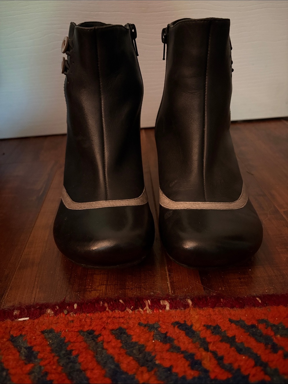 Miz Mooz Black Ankle Booties with Gray Trim